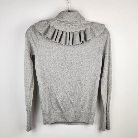 J. Crew 100% Merino Wool Gray Ruffled Tippi Turtleneck Sweater sz S Flawed - Picture 2 of 10